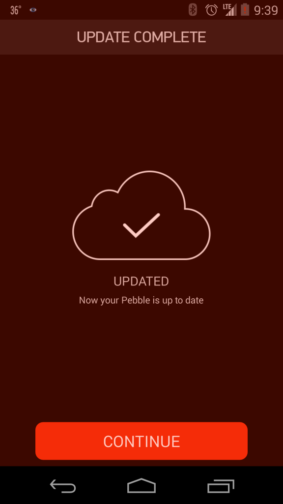 Update Complete - Pebble Steel with Android App (Google Nexus 5)